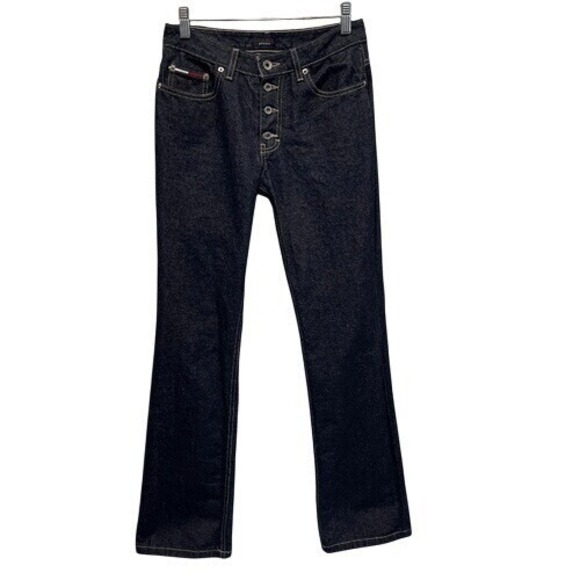 Tommy Jeans‎ 5 Roc Flare Denim Dark Wash Button Fly Retro Y2K (XS/2) Vintage - Picture 1 of 8